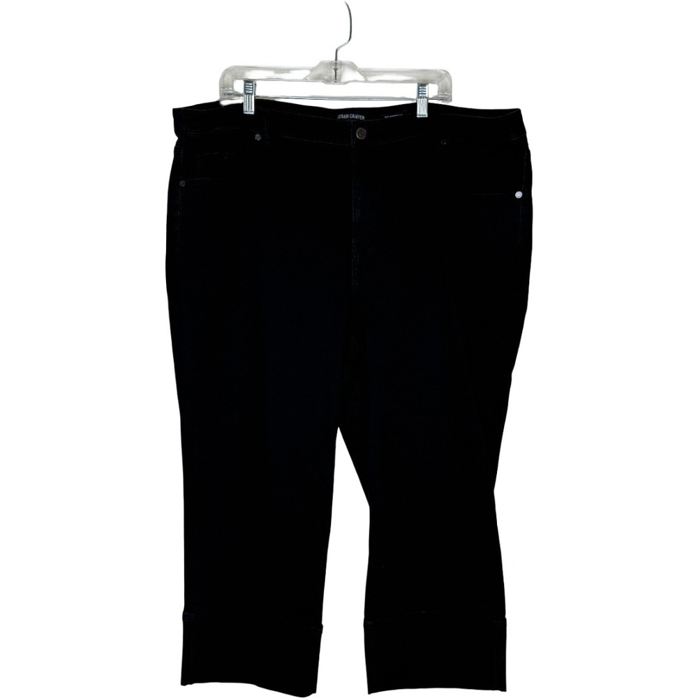Susan Graver Straight Leg Jeans Women 26WP‎ Black Cuffed Capri Stretch A703505